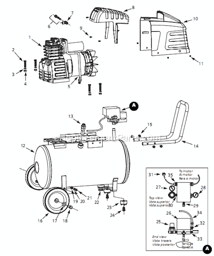 Page A Diagram and Parts List for HX500100 2004 Campbell Hausfeld Compressor